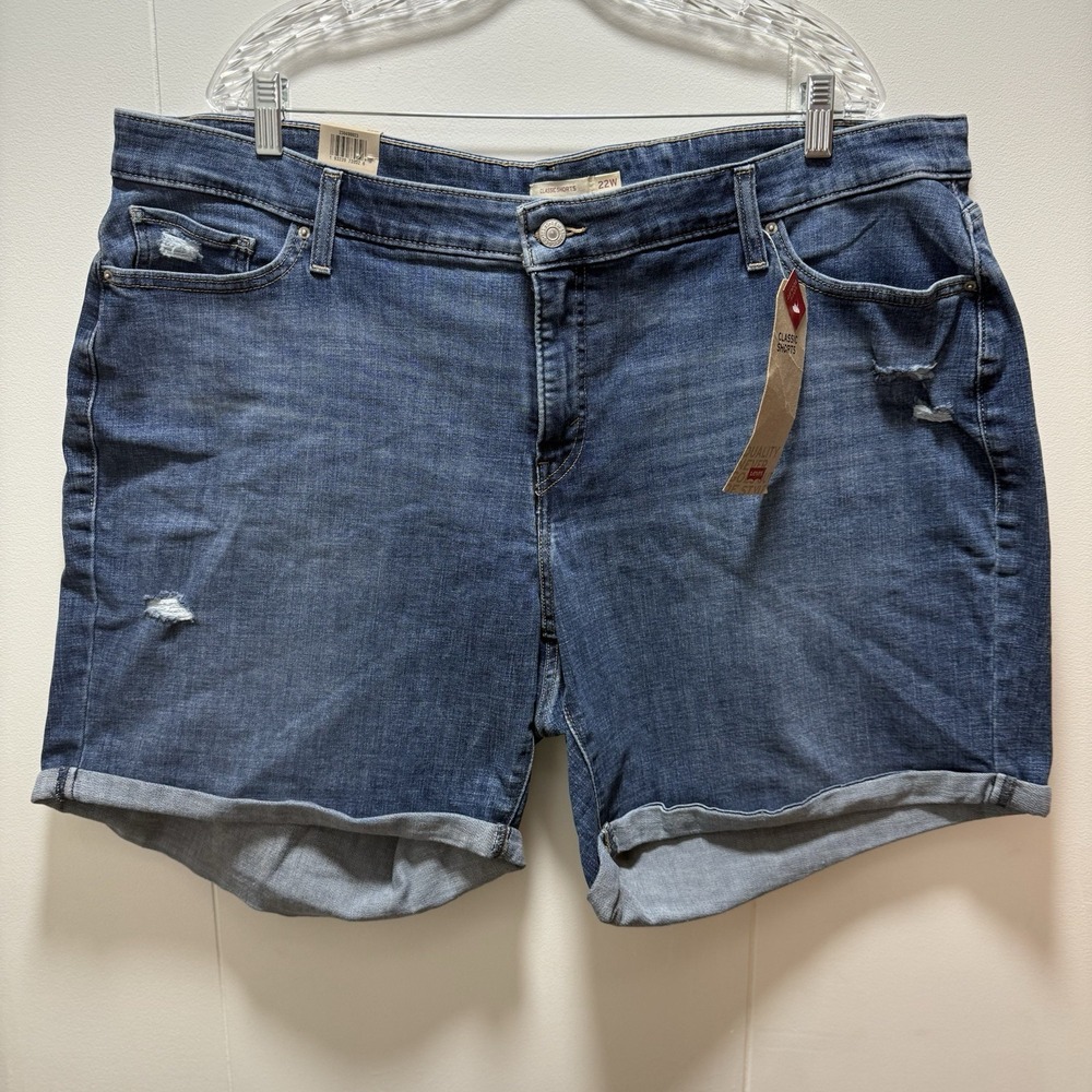 Women's Levi's Blue Mid Length Mid Rise Classic‎ Denim Shorts Size 22W NEW